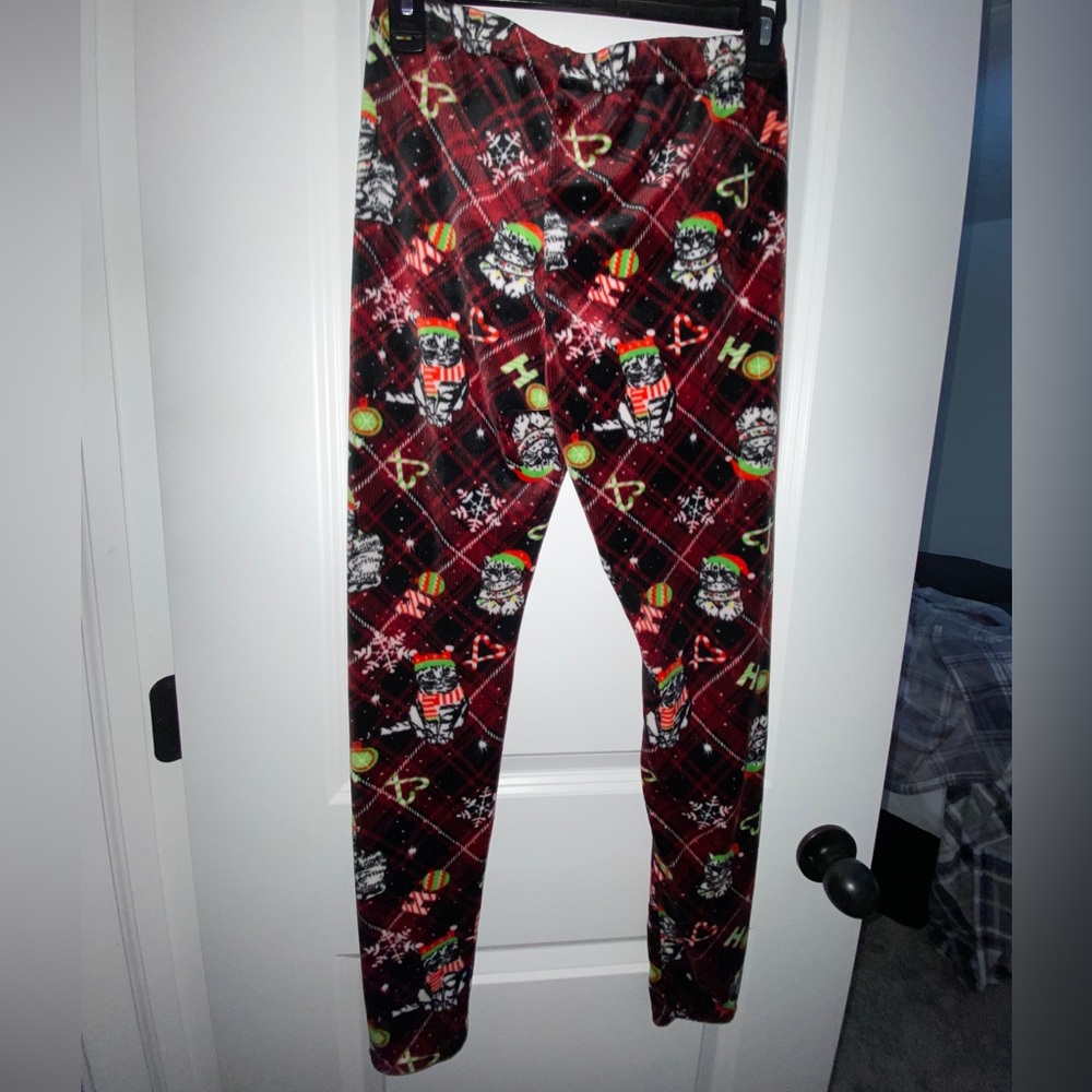 Women’s Red Fuzzy Christmas Cat Pajama Pants